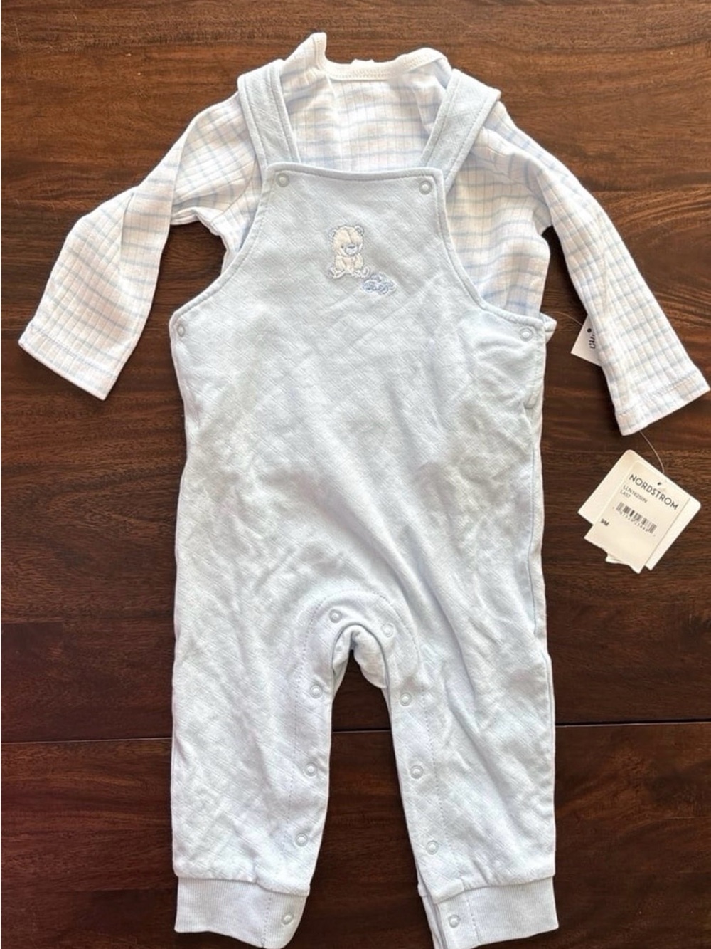 Little Me Light Blue Baby Overalls and Long-Sleeve Top Set
